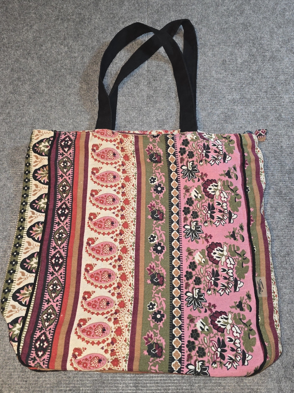 Soi Carteras Italianas Boho Floral Paisley Tote Bag Pink Black Multicolor